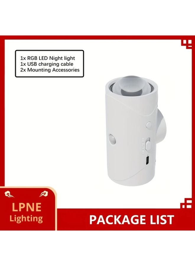 ضوء جدار LED قابل لإعادة الشحن عبر USB، حساس للحركة، متدرج RGB، قابل لتعديل الإضاءة - Image 1
