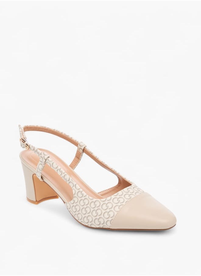 Celeste Womens Monogram Detail Slingback Shoes With Buckle Closure And Block Heels  - Image 1