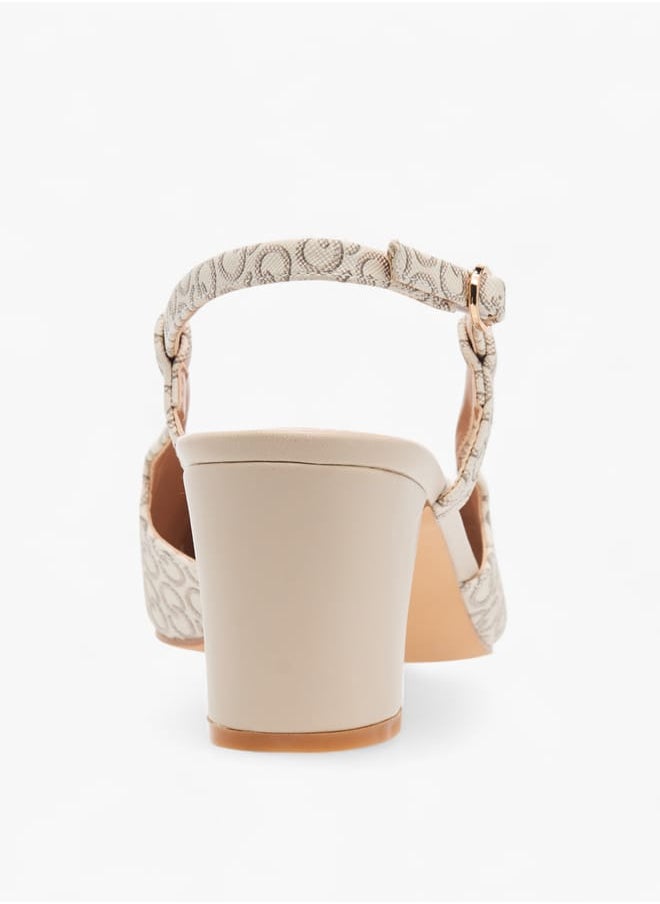 Celeste Womens Monogram Detail Slingback Shoes With Buckle Closure And Block Heels  - Image 5