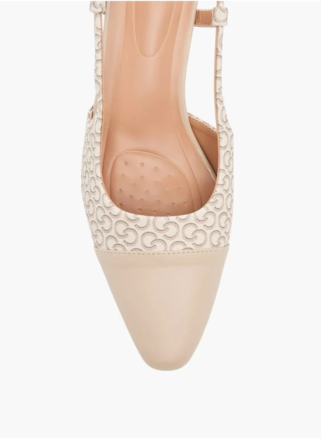 Celeste Womens Monogram Detail Slingback Shoes With Buckle Closure And Block Heels