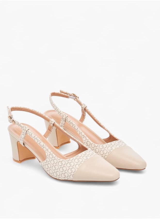 Celeste Womens Monogram Detail Slingback Shoes With Buckle Closure And Block Heels  - Image 2