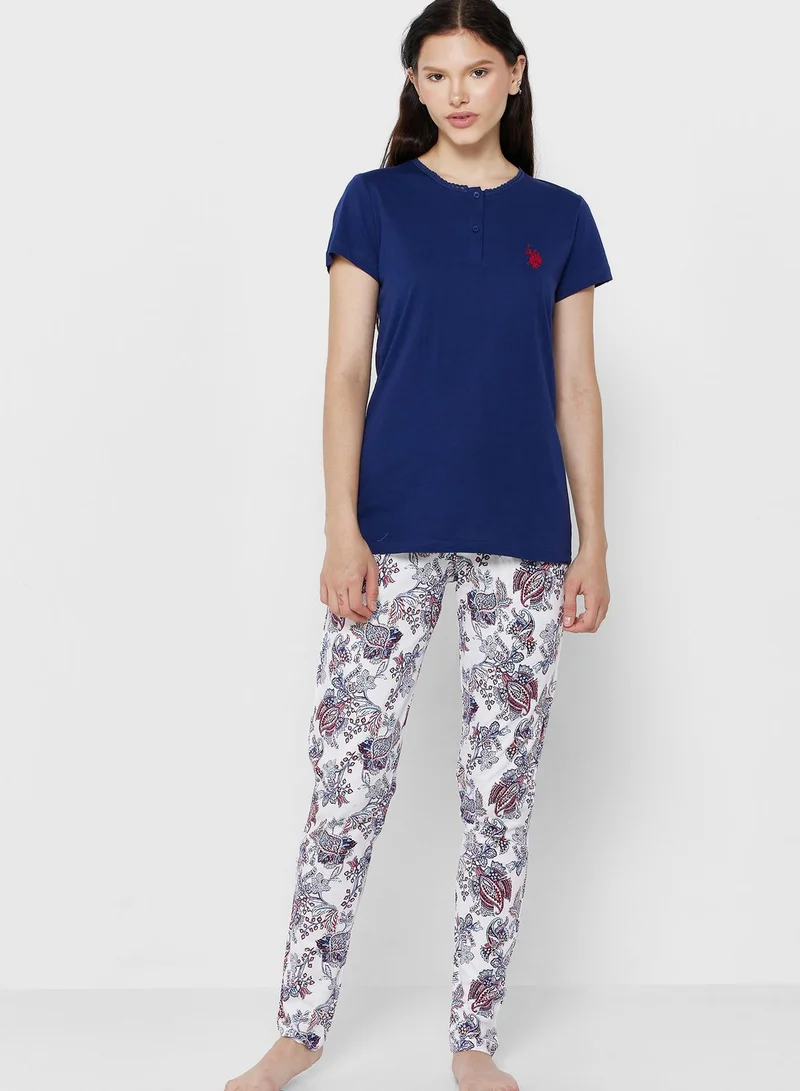U.S. Polo Assn. Button Detail Top & Pyjama Set