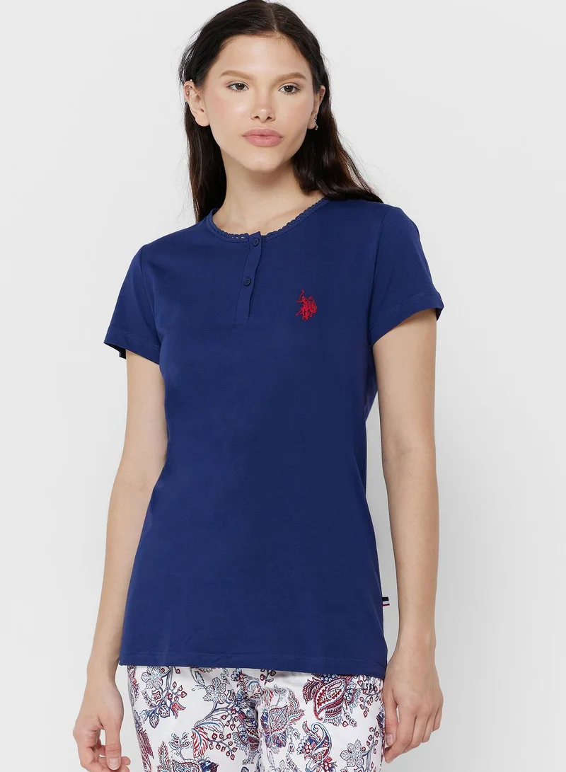 U.S. Polo Assn. Button Detail Top & Pyjama Set