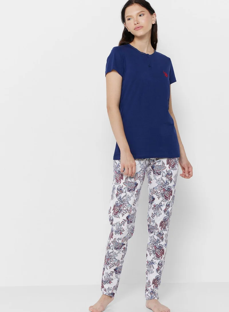 U.S. Polo Assn. Button Detail Top & Pyjama Set