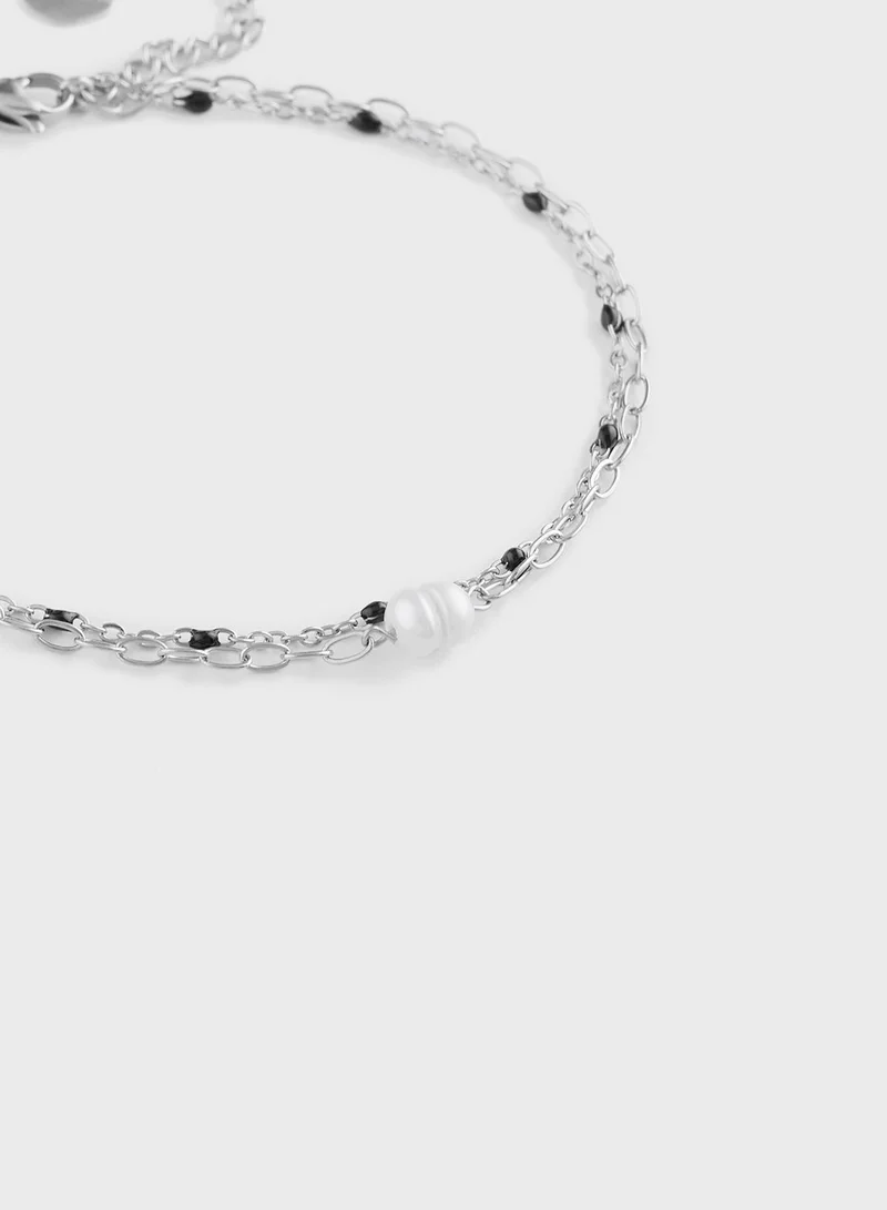 Lady Mauve JEWEL BLACK BEAD PEARL CHAIN ANKLET
