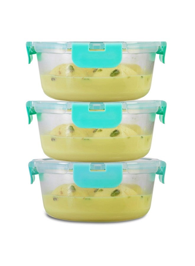 Allo Allo FoodSafe Glass Containers with Lids with Break Free Lock, 450°C Oven Microwave Safe Containers, High Borosilicate Meal Prep Glass Food Storage Containers for Kitchen, Set of 3, 635ml, Round  - Image 1
