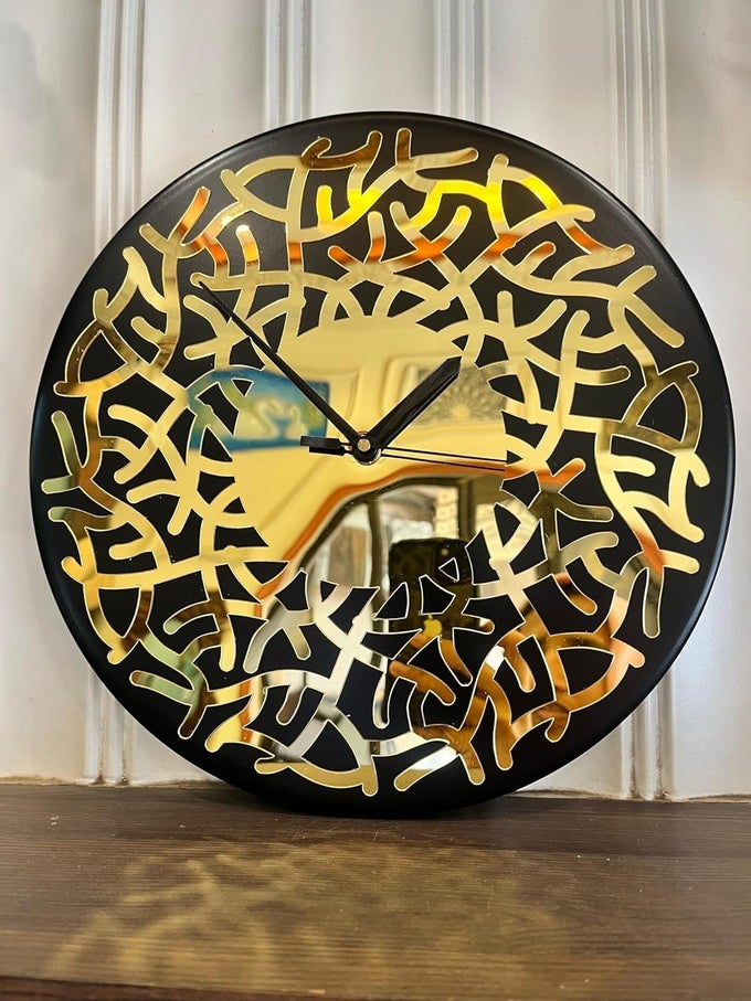 BRANCHES WALL CLOCK ELEGANT 12MM MDF WITH GOLDEN MIRROR ACRYLIC BLACK DECO FINISH STYLISH ROUND WALL TIMEPIECE FOR HOME OFFICE LIVING ROOM BEDROOM CLASSIC MODERN DESIGN