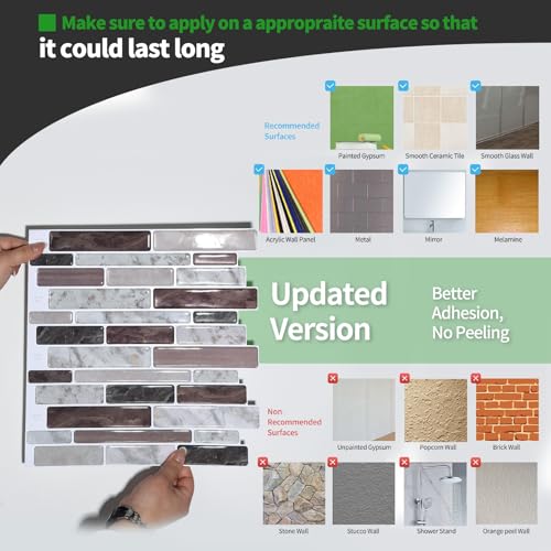 LONGKING Self-Adhesive Kitchen Backsplash, Marble Look Decorative Tiles (10 Tiles) (Multi) - Image 5