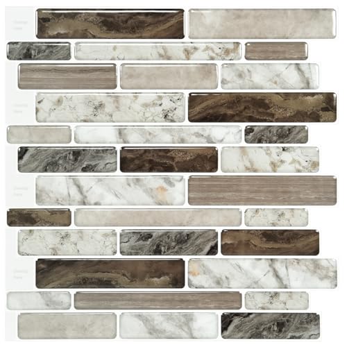 LONGKING Self-Adhesive Kitchen Backsplash, Marble Look Decorative Tiles (10 Tiles) (Multi) - Image 1