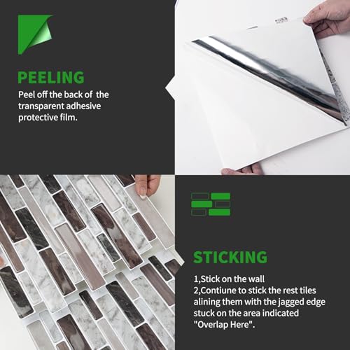 LONGKING Self-Adhesive Kitchen Backsplash, Marble Look Decorative Tiles (10 Tiles) (Multi) - Image 4