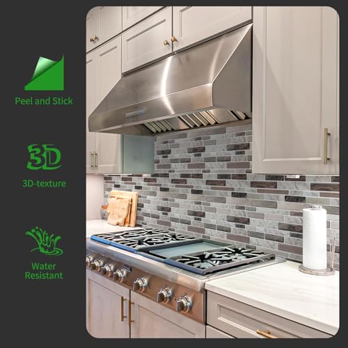 LONGKING Self-Adhesive Kitchen Backsplash, Marble Look Decorative Tiles (10 Tiles) (Multi) - Image 2