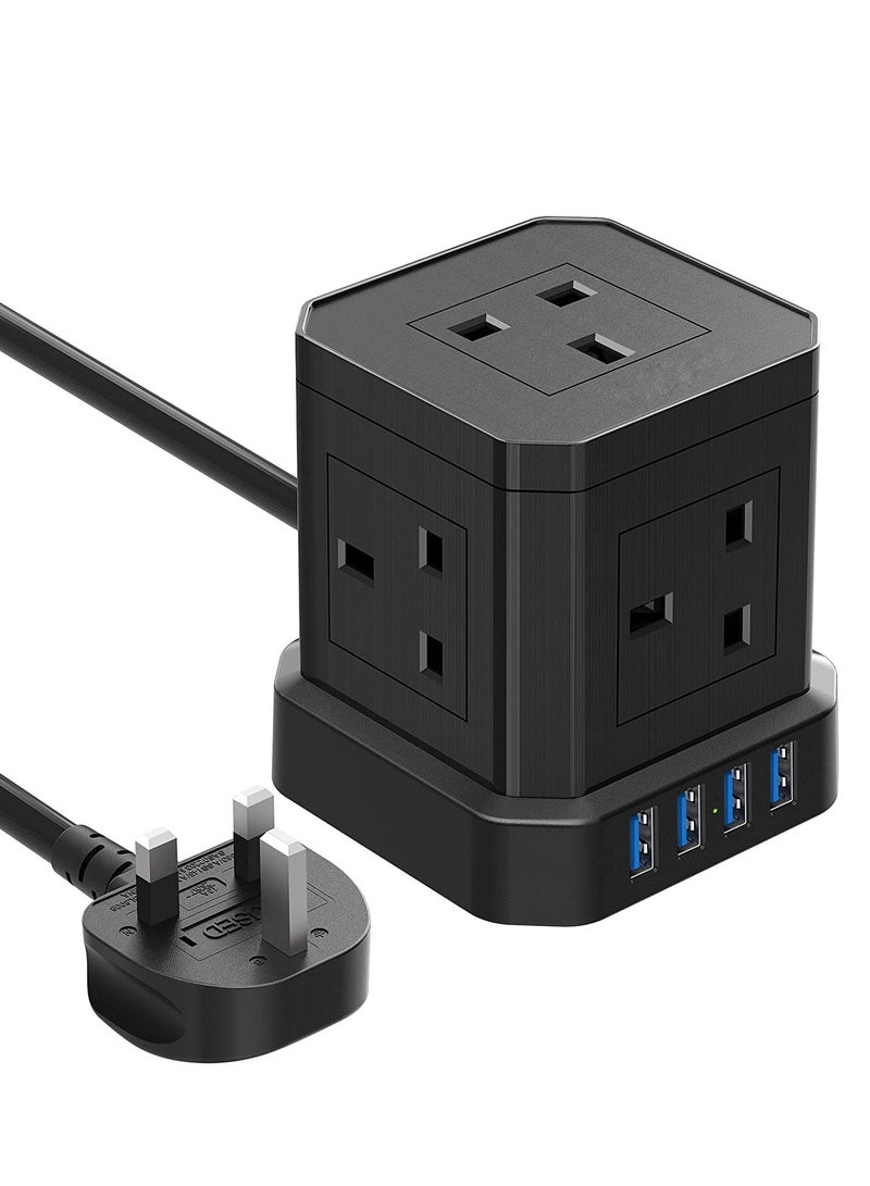 PD3.0 USB-C Cube Extension Lead 2M, TOPREK 5 Way (13A/3250W) Multi Plug Extension Socket + 4 USB Slots+1 Switch, Child Safety UK Desktop Extension Cable for Home Dorm Office Travel - Image 1