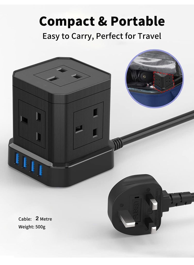 PD3.0 USB-C Cube Extension Lead 2M, TOPREK 5 Way (13A/3250W) Multi Plug Extension Socket + 4 USB Slots+1 Switch, Child Safety UK Desktop Extension Cable for Home Dorm Office Travel - Image 2