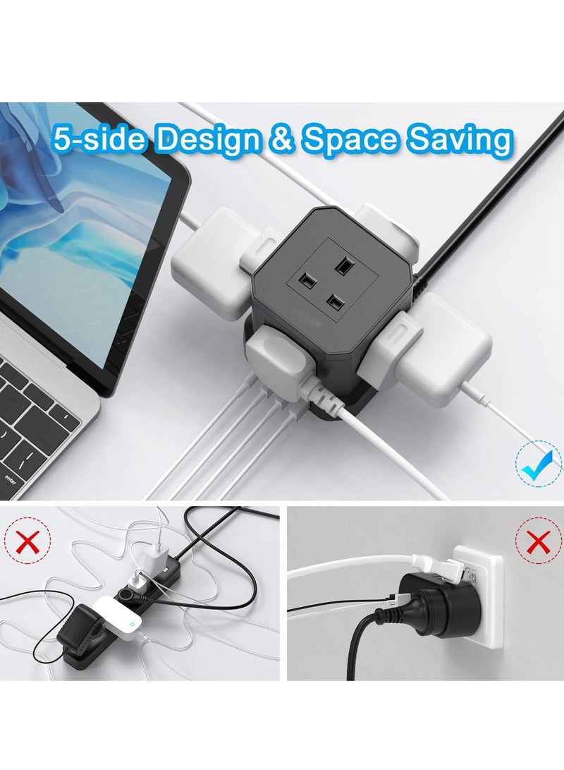 PD3.0 USB-C Cube Extension Lead 2M, TOPREK 5 Way (13A/3250W) Multi Plug Extension Socket + 4 USB Slots+1 Switch, Child Safety UK Desktop Extension Cable for Home Dorm Office Travel - Image 4