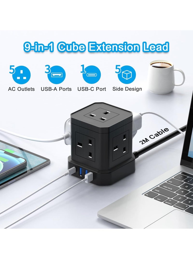 PD3.0 USB-C Cube Extension Lead 2M, TOPREK 5 Way (13A/3250W) Multi Plug Extension Socket + 4 USB Slots+1 Switch, Child Safety UK Desktop Extension Cable for Home Dorm Office Travel - Image 5