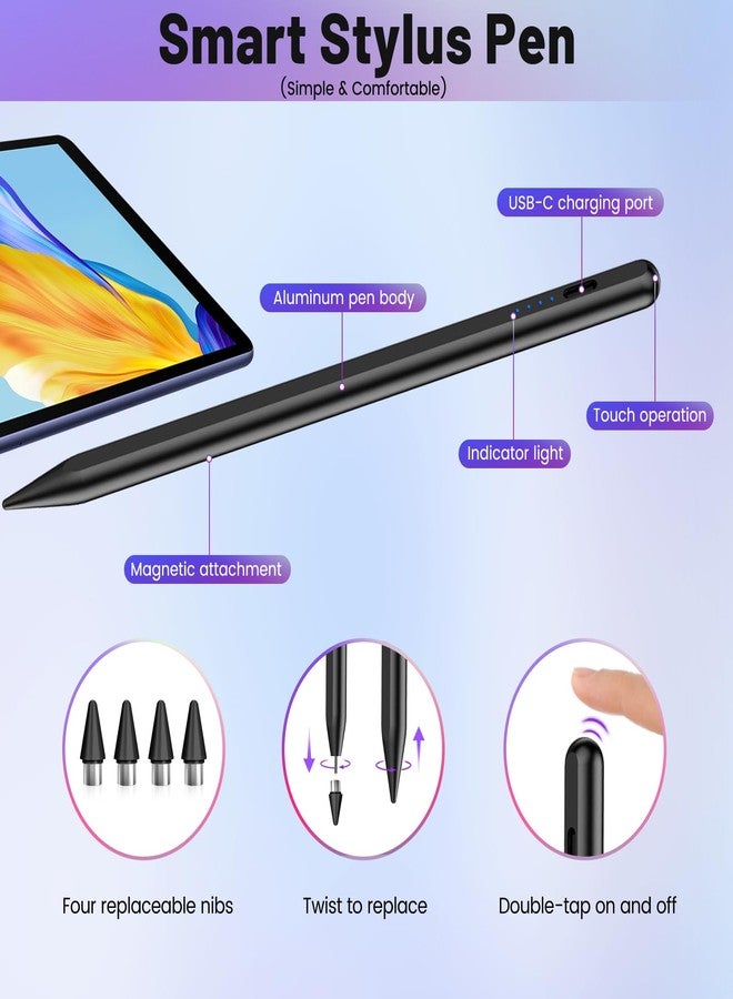 CMARS Active Stylus Pen for Android Touch Screens, Universal Tablet Pen Compatiable with iPad/iPhone/Samsung/Huawei/Xiaomi and More, Rechargeable Stylus pens with Magnetic Absorption Function - Black - Image 4