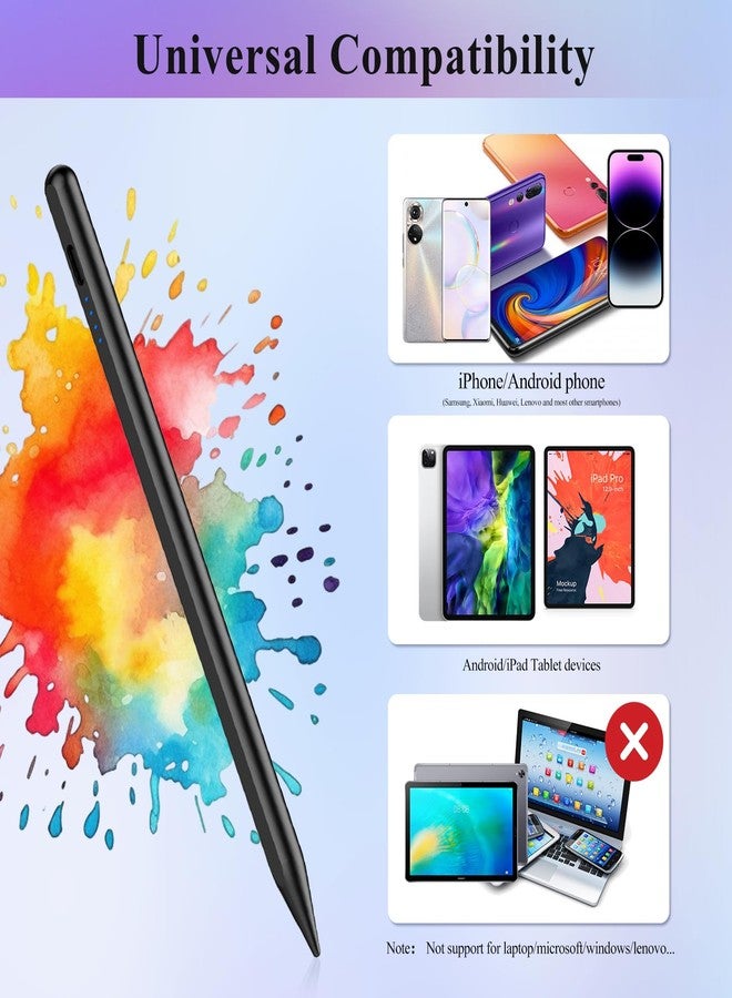 CMARS Active Stylus Pen for Android Touch Screens, Universal Tablet Pen Compatiable with iPad/iPhone/Samsung/Huawei/Xiaomi and More, Rechargeable Stylus pens with Magnetic Absorption Function - Black - Image 2