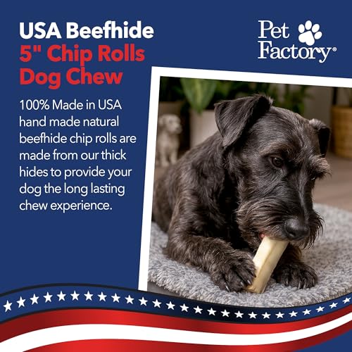 Pet Factory 100% Made in USA Beefhide Chip Rolls Dog Rawhide Chews - Thick, Long-Lasting Chews for Dental Health & Safe Chewing from American Cattle - 5 Inches (Pack of 22) - Image 2