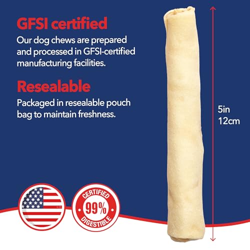 Pet Factory 100% Made in USA Beefhide Chip Rolls Dog Rawhide Chews - Thick, Long-Lasting Chews for Dental Health & Safe Chewing from American Cattle - 5 Inches (Pack of 22) - Image 4