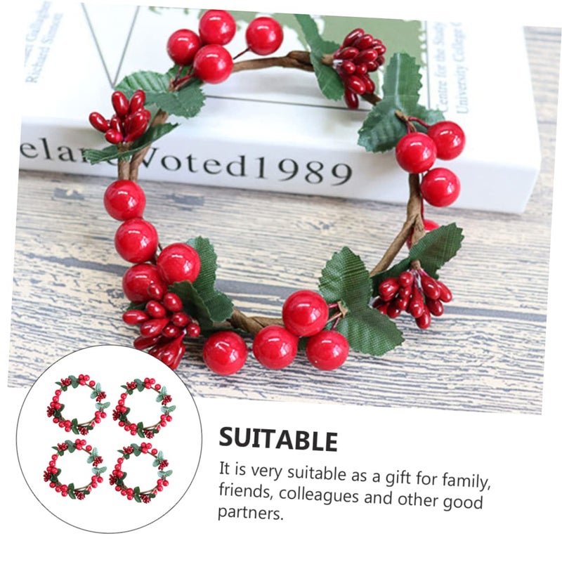 4Pcs Berry Wreath Garland for Cup Candle Holders Realistic Tabletop Holiday Party Home Decor No Maintenance Required - Image 5