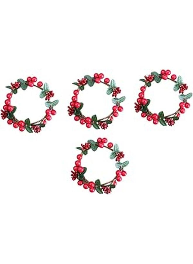 4Pcs Berry Wreath Garland for Cup Candle Holders Realistic Tabletop Holiday Party Home Decor No Maintenance Required - Image 1