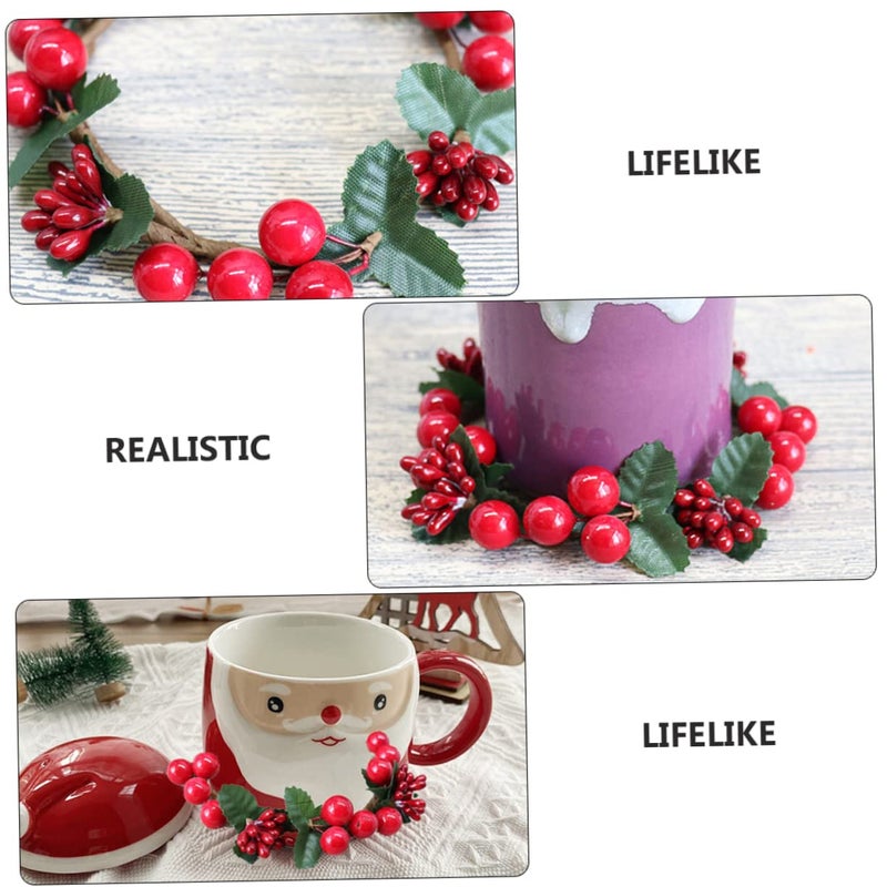 4Pcs Berry Wreath Garland for Cup Candle Holders Realistic Tabletop Holiday Party Home Decor No Maintenance Required - Image 4