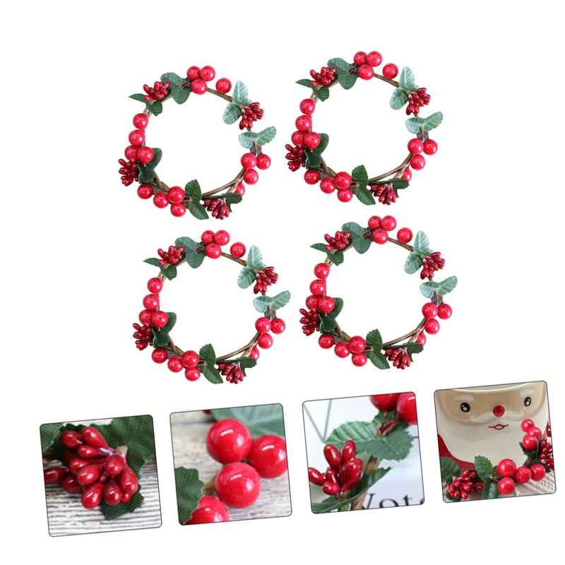 4Pcs Berry Wreath Garland for Cup Candle Holders Realistic Tabletop Holiday Party Home Decor No Maintenance Required - Image 3