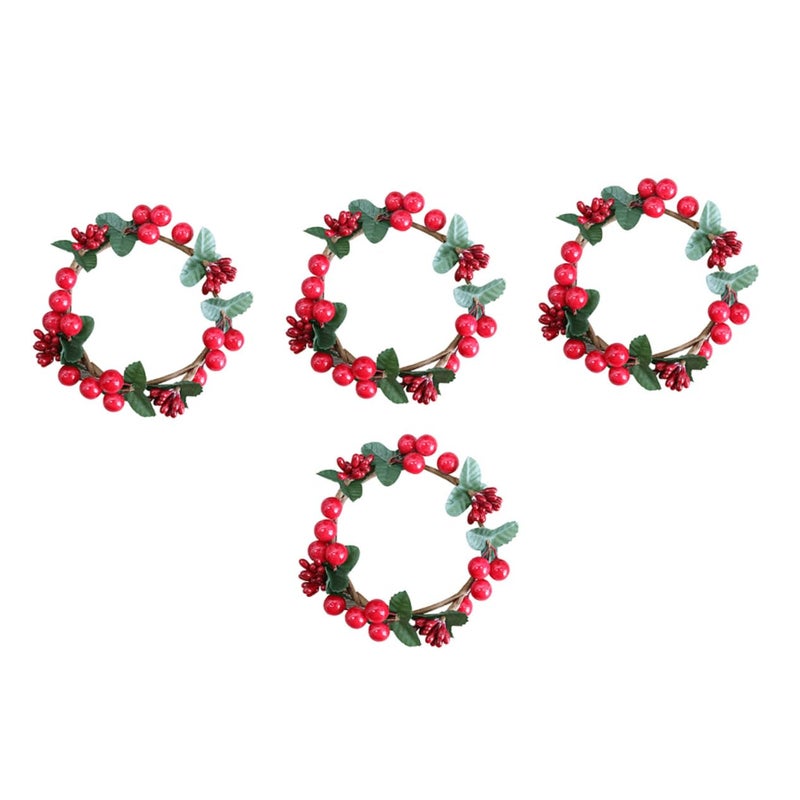 4Pcs Berry Wreath Garland for Cup Candle Holders Realistic Tabletop Holiday Party Home Decor No Maintenance Required - Image 2