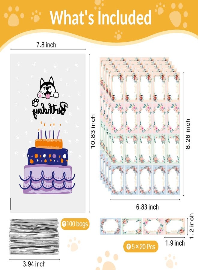 VALUCKEE 100Pcs Larger Capacity Dog Paw Print Cellophane Bags, Dog Cat Treat Bags with Stickers, Candy Bags, Dog Birthday Party Supplies, Gift Bags Pet Party Favors, Birthday - Image 3