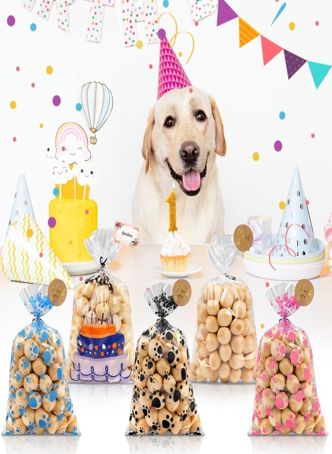 VALUCKEE 100Pcs Larger Capacity Dog Paw Print Cellophane Bags, Dog Cat Treat Bags with Stickers, Candy Bags, Dog Birthday Party Supplies, Gift Bags Pet Party Favors, Birthday - Image 2
