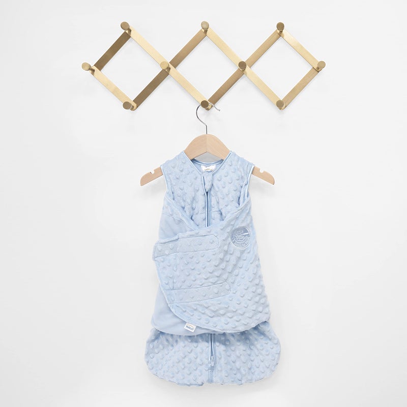HALO Sleepsack Plush Dot Velboa Swaddle, 3-Way Adjustable Wearable Blanket, Blue, Newborn, 0-3 Months - Image 2