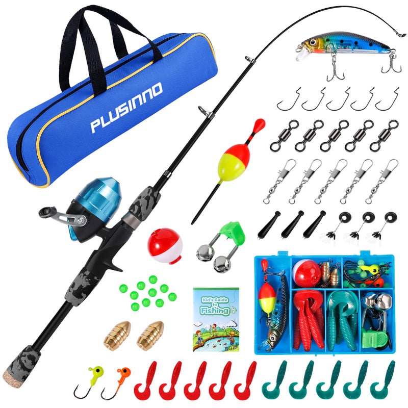 PLUSINNO Kids Fishing Pole with Spincast Reel Telescopic Fishing Rod Combo Full Kits for Boys, Girls, and Adults(Black, 120cm 47.24In) - Image 1