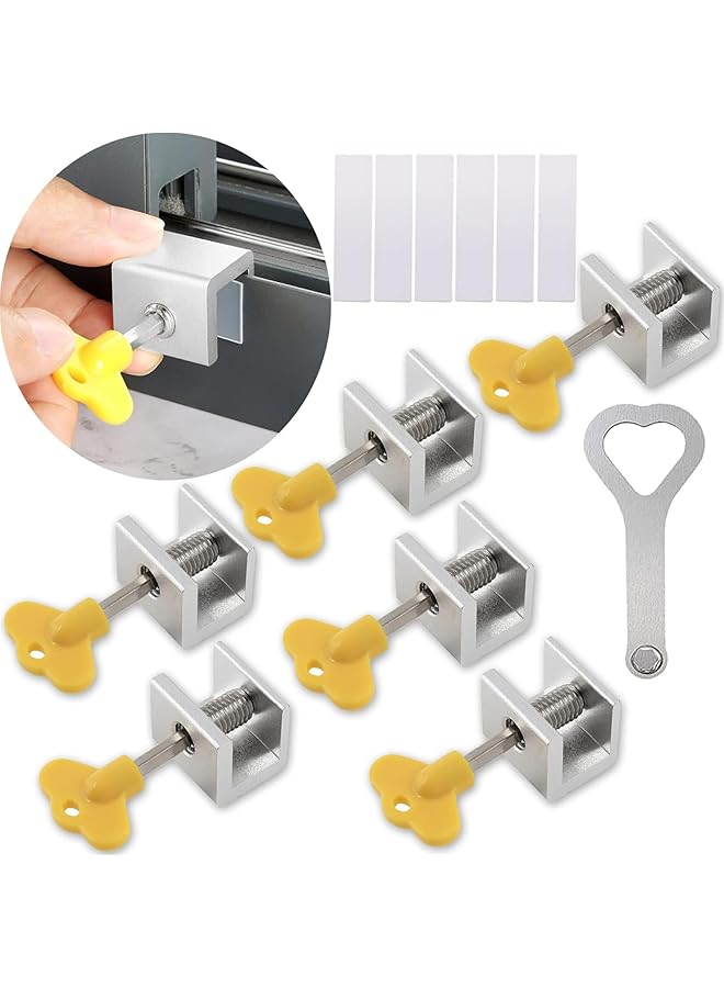 The Bros Window Locks, 6 Sets Adjustable Sliding Window Door Safety Locks with Key, Aluminum Window Locks Security Stoppers Adjustable Security Locks for Vertical Horizontal Slide Door Windows - Image 1