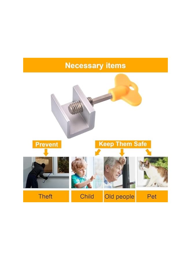 The Bros Window Locks, 6 Sets Adjustable Sliding Window Door Safety Locks with Key, Aluminum Window Locks Security Stoppers Adjustable Security Locks for Vertical Horizontal Slide Door Windows - Image 5
