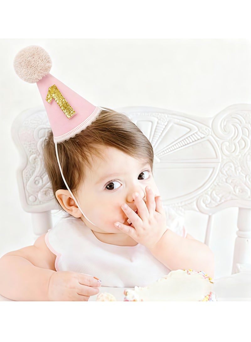 قبعة عيد ميلاد أول وردية للبنات الصغيرات - قبعة مخروطية وردية اللون، تاج مع زينة بوم، ديكورات عيد الميلاد الأول، دعامات صور لحفلة واحدة - Image 4