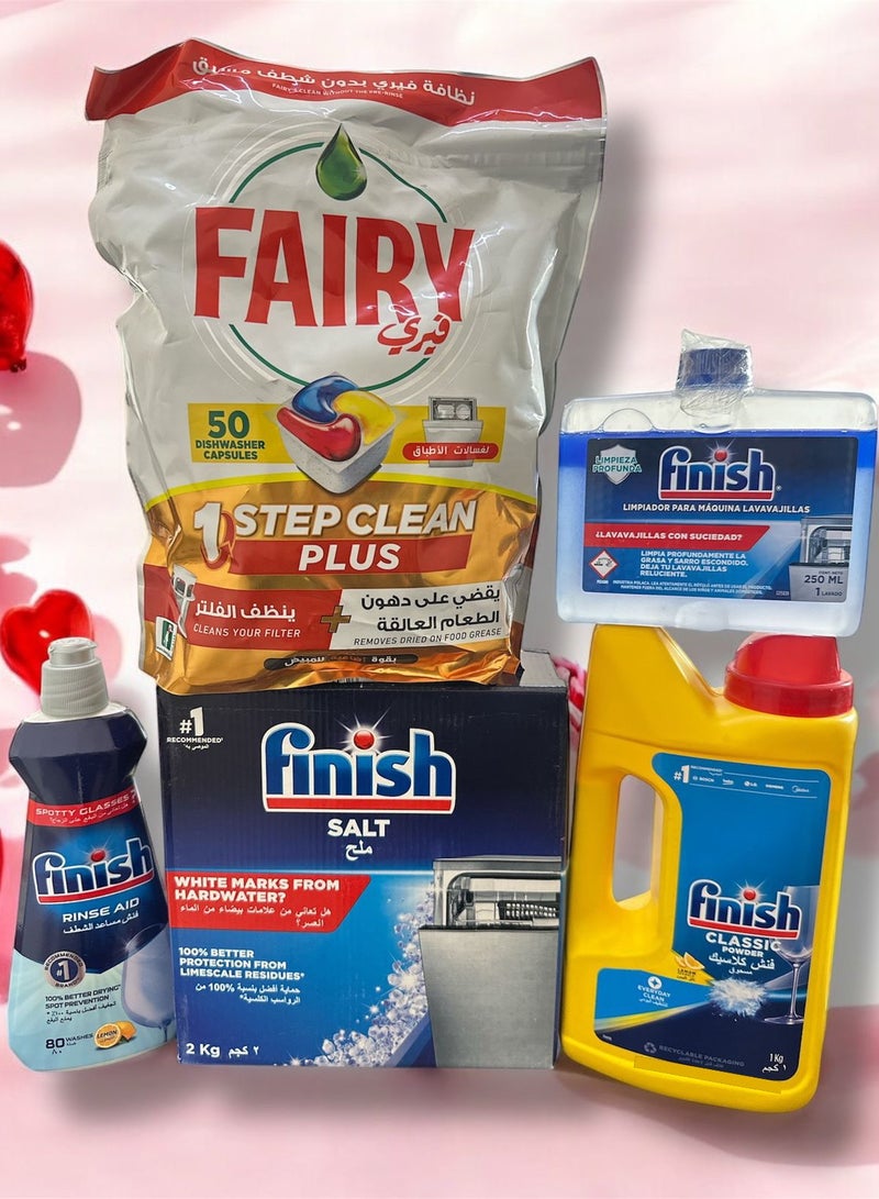 Finish Complete Dishwashing Set 50 Pieces Magic Cubes for Cleaning Grease and Filter, 50 Pieces Magic Cubes for Cleaning Grease and Filter + Classic Lemon Powder