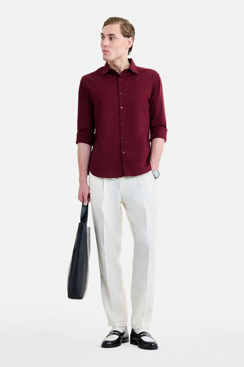 SNITCH Off-White Textured Regular Fit Formal Trousers