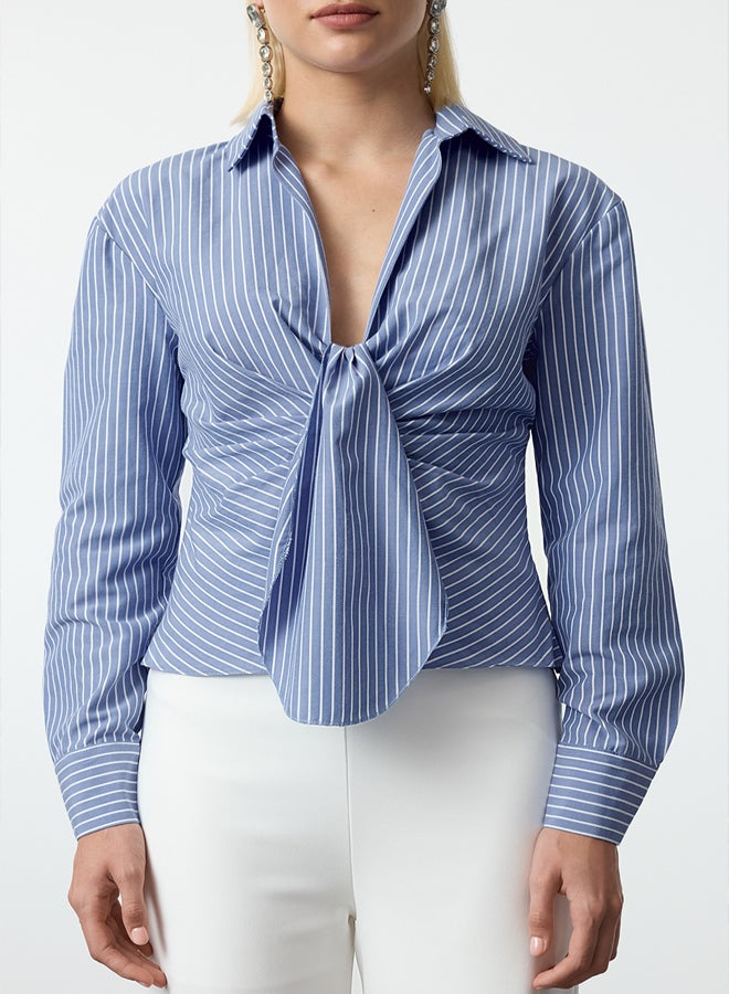 trendyol Blue Collar Detailed Poplin Shirt TPRSS23GO00005 - Image 3