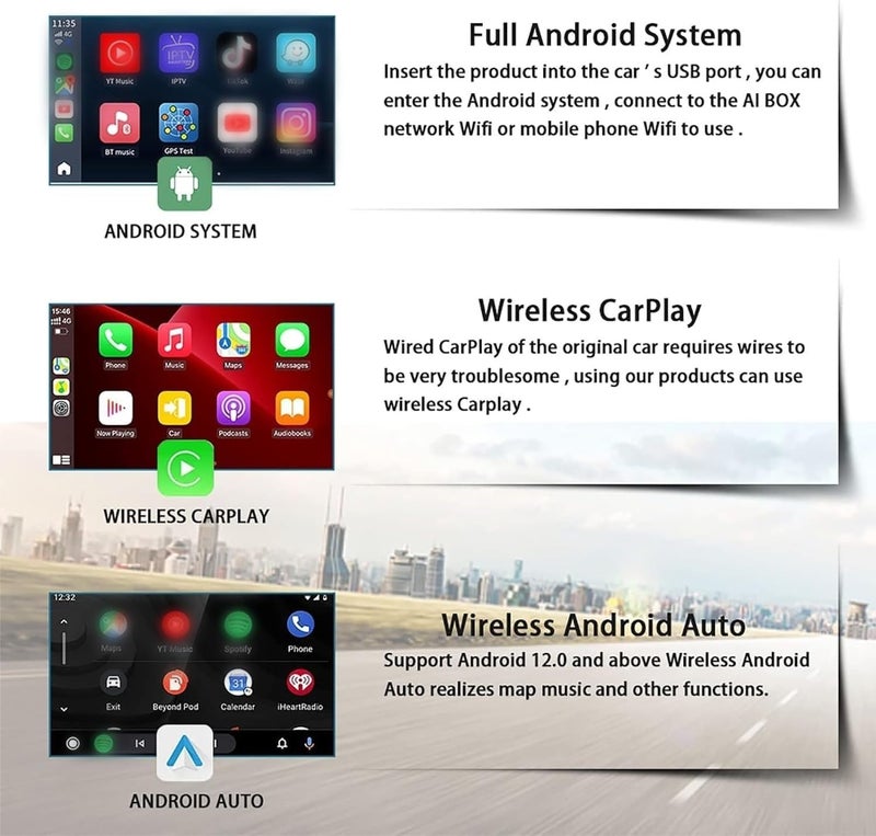 Binize Carplay Ai Box Android 13 Compatible with Wireless Carplay Wireless Android Auto AI Box Carplay Streaming Video Apps 4+64G Only Support Cars with OEM Wired CarPlay/Android Auto - Image 2