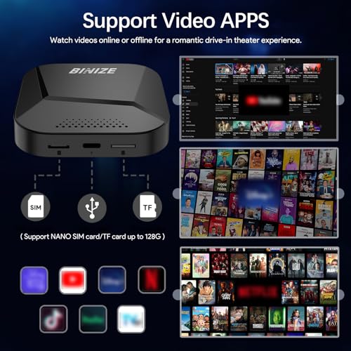 Binize Carplay Ai Box Android 13 Compatible with Wireless Carplay Wireless Android Auto AI Box Carplay Streaming Video Apps 4+64G Only Support Cars with OEM Wired CarPlay/Android Auto - Image 5