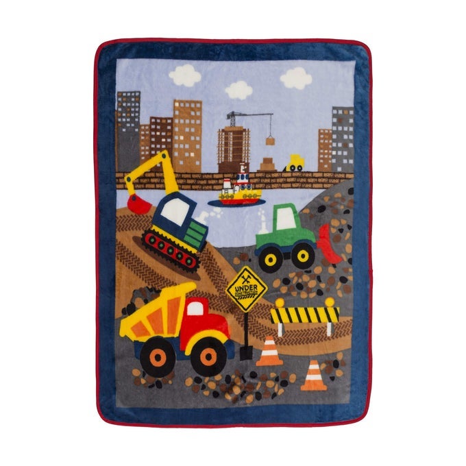 TODDLER THROW BLANKET 30 BY 40 UNDER CONSTRUCTION SUPER SOFT PLUSH WARM AND COMFORTABLE