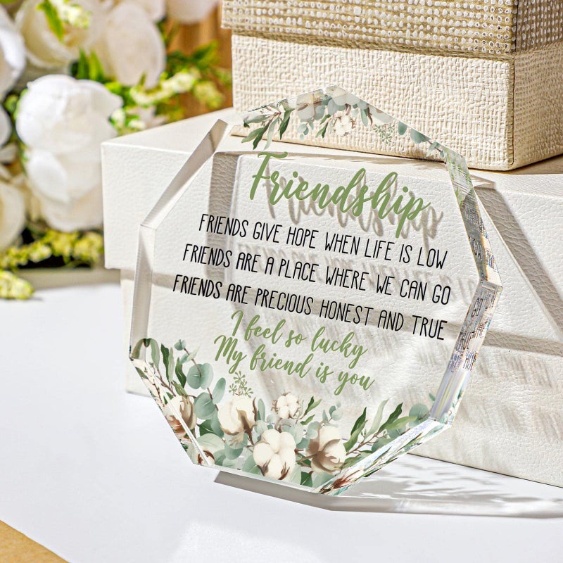 Chunful Gift for Friend Friendship Gift for Woman Birthday Gifts for Friend Going Away Gifts Plaque for Coworker Woman Retirement Gifts Acrylic Heart for Friendship Keepsake Decor (Cotton Flower)  - Image 2