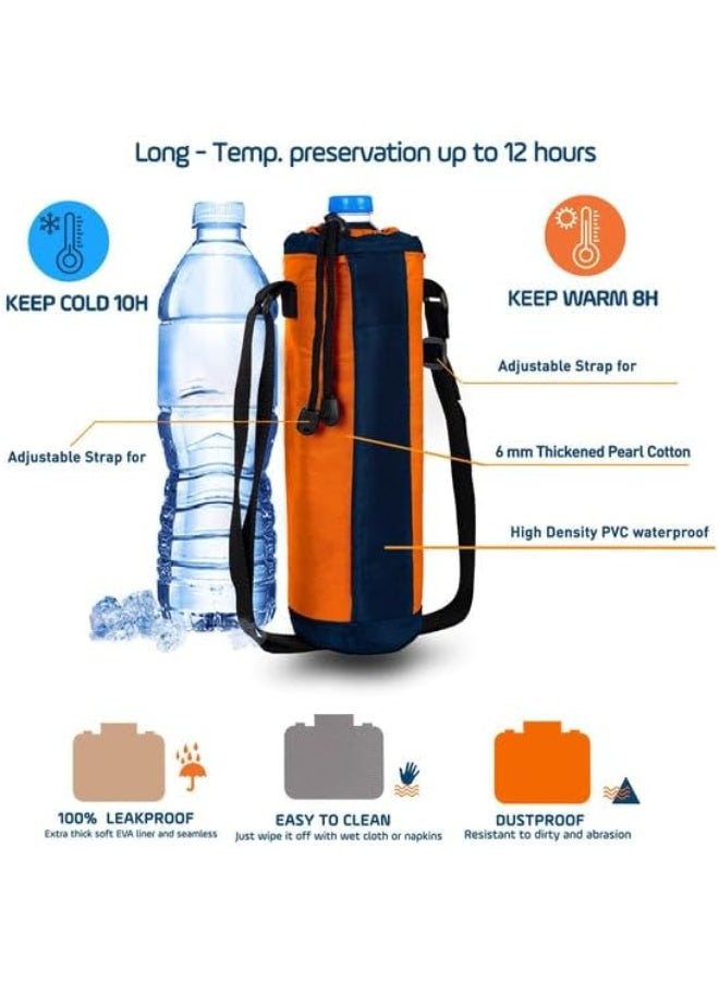 Insulated Thermal Bottle Bag with Adjustable Shoulder Strap, Navy Blue and Red, for School, Office, Picnic, Hiking, Beach - Image 2