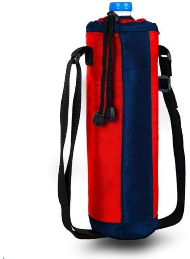 Insulated Thermal Bottle Bag with Adjustable Shoulder Strap, Navy Blue and Red, for School, Office, Picnic, Hiking, Beach - Image 1