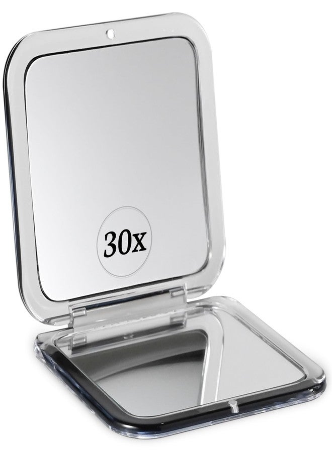 MIRRORVANA 30X Compact Magnifying Mirror for Travel, Handheld and Foldable Square Design - Lightweight Mini Pocket-Sized Magnified Mirror, Ideal for Purse or Handbag Use - 3.3" x 3.3" (Black) - Image 1