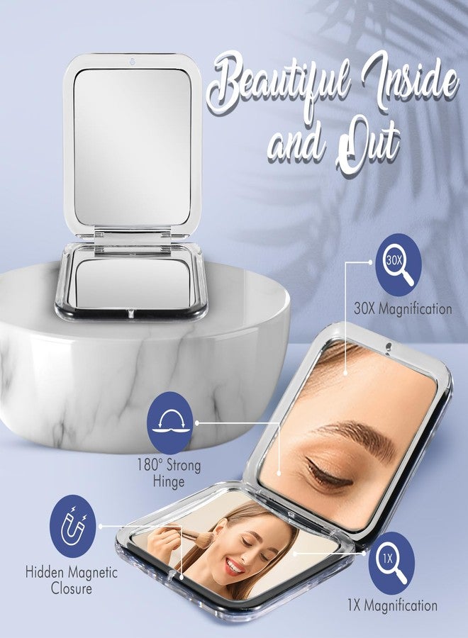 MIRRORVANA 30X Compact Magnifying Mirror for Travel, Handheld and Foldable Square Design - Lightweight Mini Pocket-Sized Magnified Mirror, Ideal for Purse or Handbag Use - 3.3" x 3.3" (Black) - Image 3