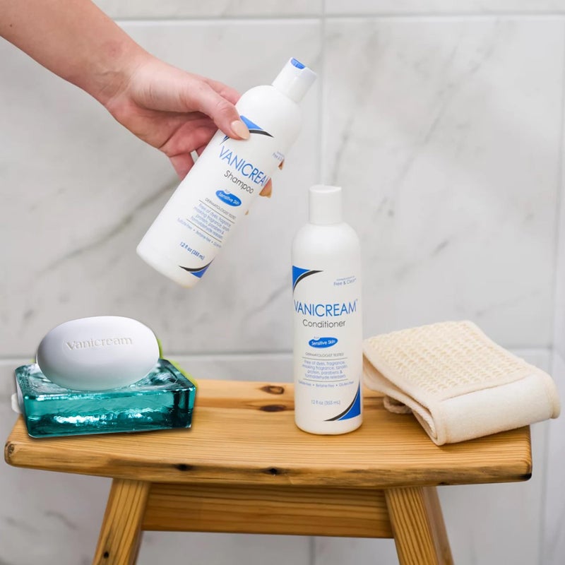 Vanicream Bundle Kit includes Vanicream Cleansing Bar (3.9 oz), Vanicream Shampoo (12 fl oz), and Vanicream Conditioner (12 fl oz)â€”a complete gentle skincare and haircare solution for sensitive skin. - Image 2