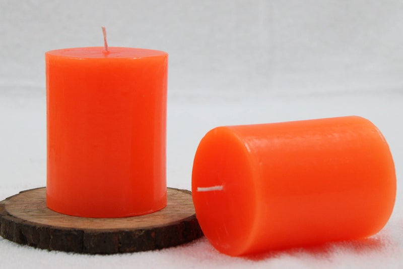 atorakushon® Paraffin Wax Smokeless Scented 2.5"X3" Tall Pillar Candles for Any Decoration Pack of 2 (Orange) - Image 2