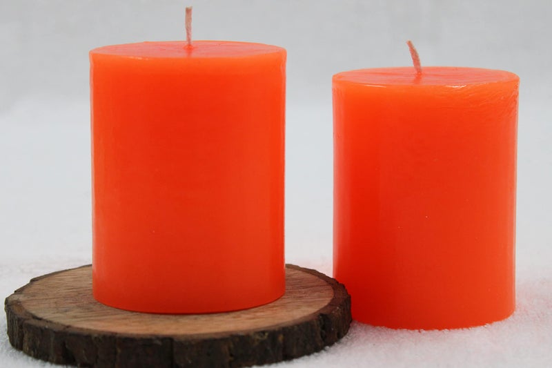 atorakushon® Paraffin Wax Smokeless Scented 2.5"X3" Tall Pillar Candles for Any Decoration Pack of 2 (Orange) - Image 4