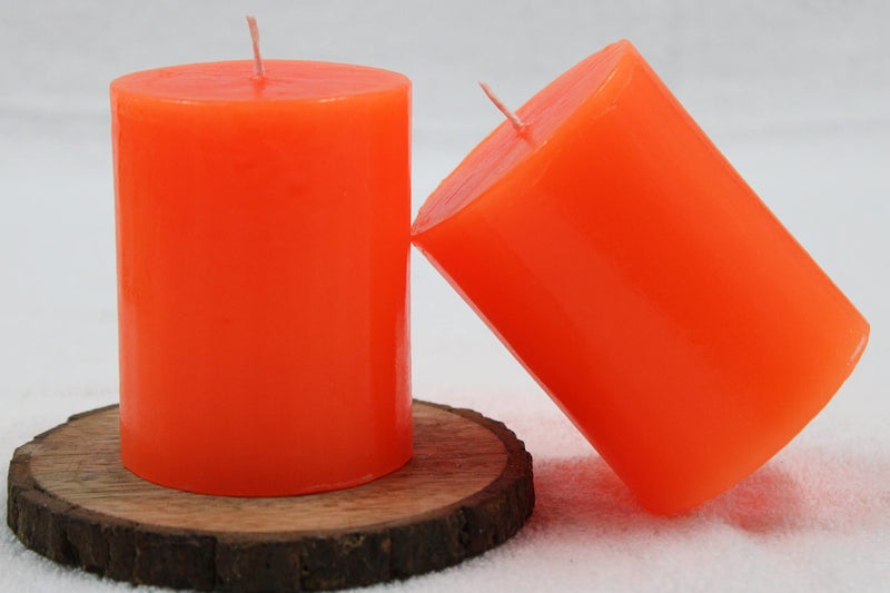 atorakushon® Paraffin Wax Smokeless Scented 2.5"X3" Tall Pillar Candles for Any Decoration Pack of 2 (Orange) - Image 1